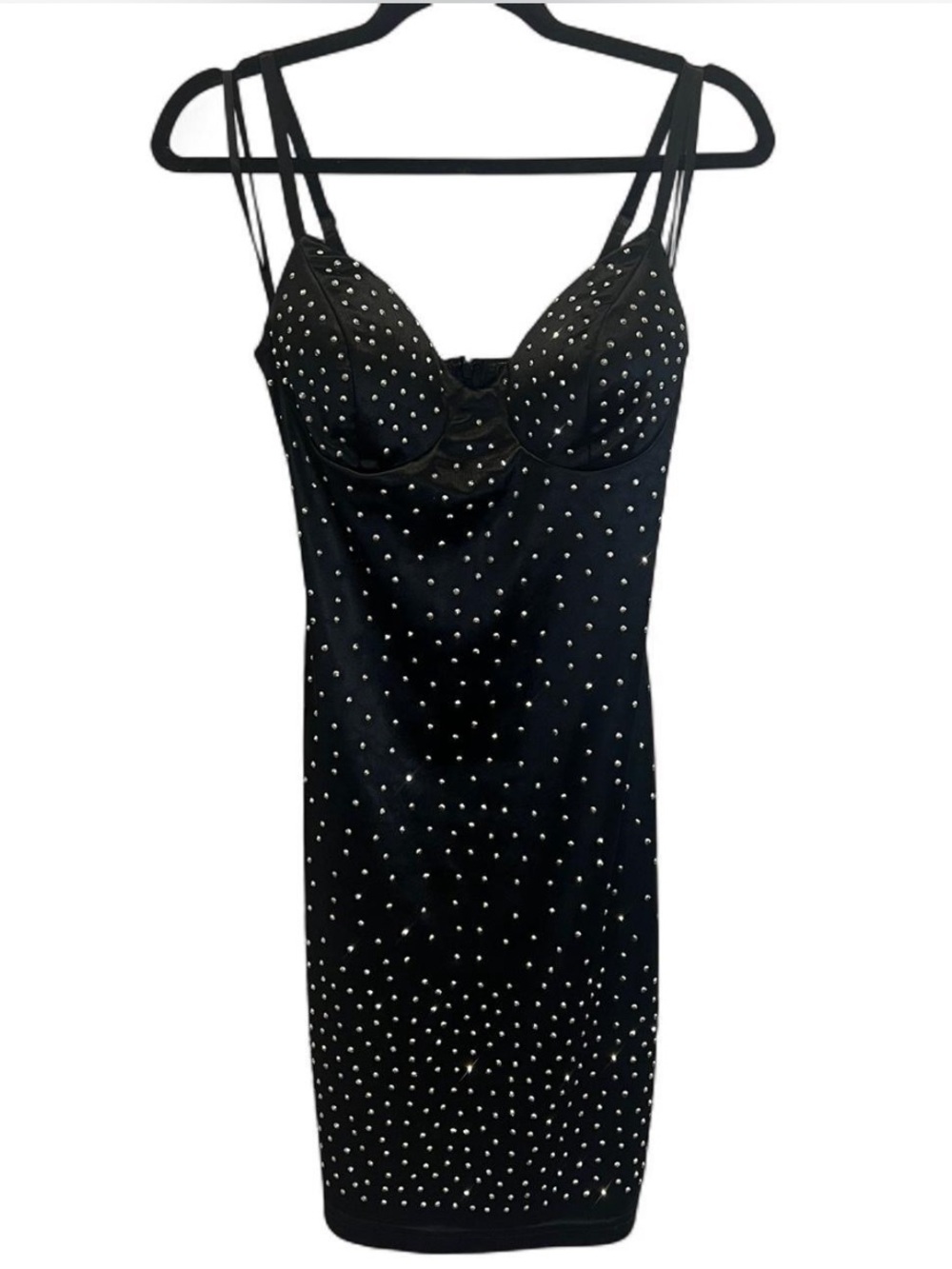 Embellished Black Mini Dress with Silver Rhinestuds - Picture 4 of 10